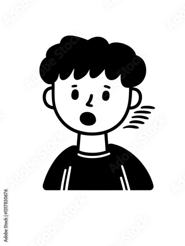 Expressive cartoon character showing surprise and curiosity with a distinct hairstyle and simplified features in a vector style