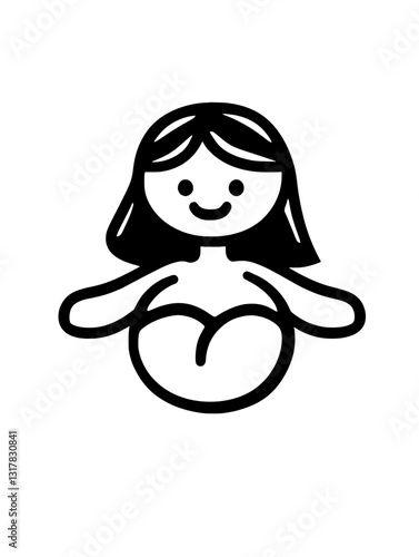 Charming illustration of a playful female figure with a simple design and a warm expression, conveying joy and positivity