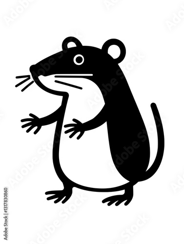 Vector illustration of a friendly black and white creature with a rounded body and expressive features standing on its hind legs in a playful pose