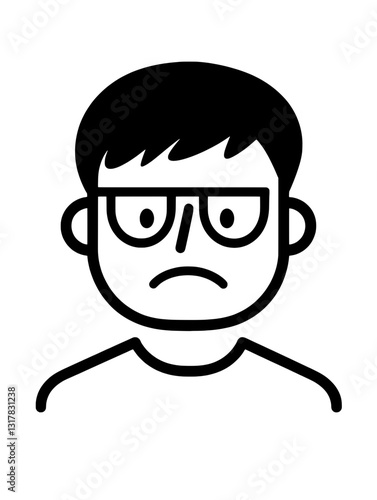 Expression of skepticism captured in a simple vector illustration showcasing a young man with glasses and a frown
