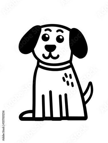 Charming cartoon illustration of a friendly dog sitting happily with a playful expression in a whimsical style