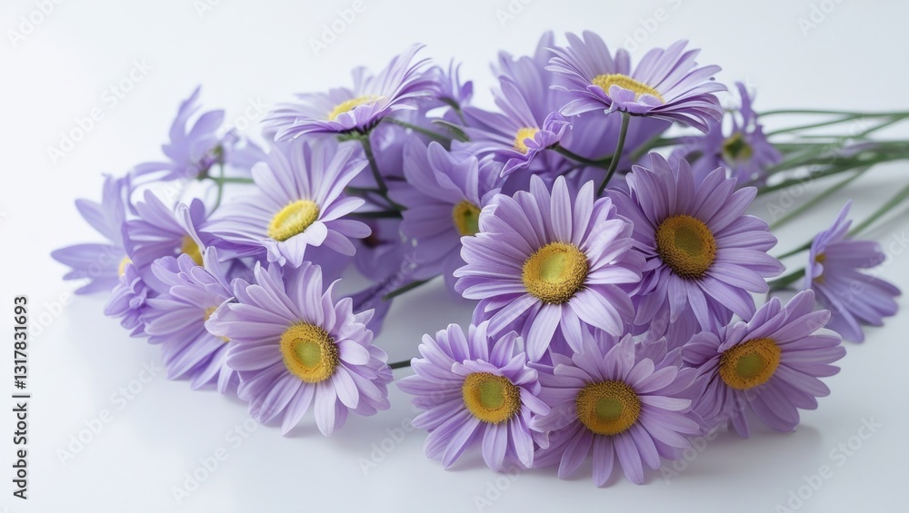 Delicate Cluster of Lavender Daisies on White Background Delicate Cluster of Lavender Daisies on White Background