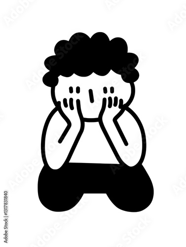 Illustration of a child sitting on the ground in a contemplative pose expressing feelings of sadness and introspection