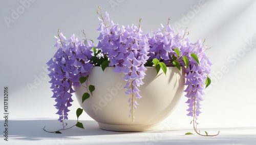 Delicate Purple Wisteria Blooming in White Bowl