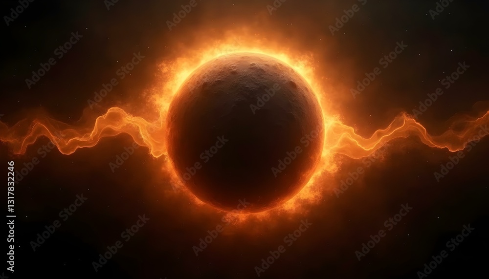 Obraz premium A digital rendering of a celestial body, possibly a planet or star, set against a dark, space-like background