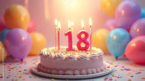 eighteenth birthday cake and balloons celebration