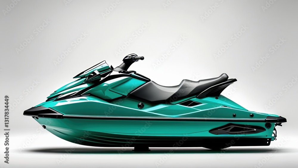 Naklejka premium Sleek Teal Jet Ski on White Background