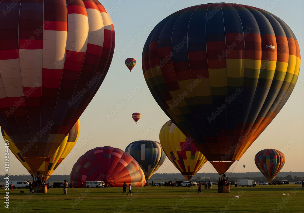 Obraz premium Colorful hot air balloons take off during the festival.