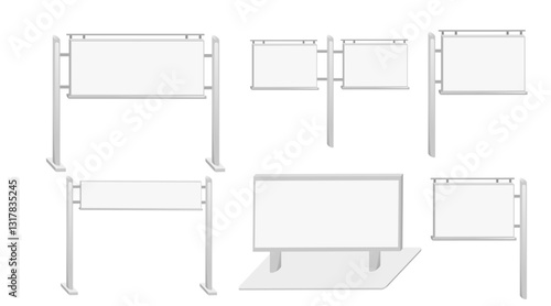 Advertising billboards. The empty billboard framework with supporting poles and display surfaces. Professional marketing platform. Vector illustration isolated on white background
