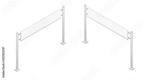 Isometric advertising billboards. The empty billboard framework with supporting poles and display surfaces. Professional marketing platform. Vector illustration isolated on white background