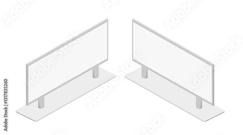 Isometric advertising billboards. The empty billboard framework with supporting poles and display surfaces. Professional marketing platform. Vector illustration isolated on white background