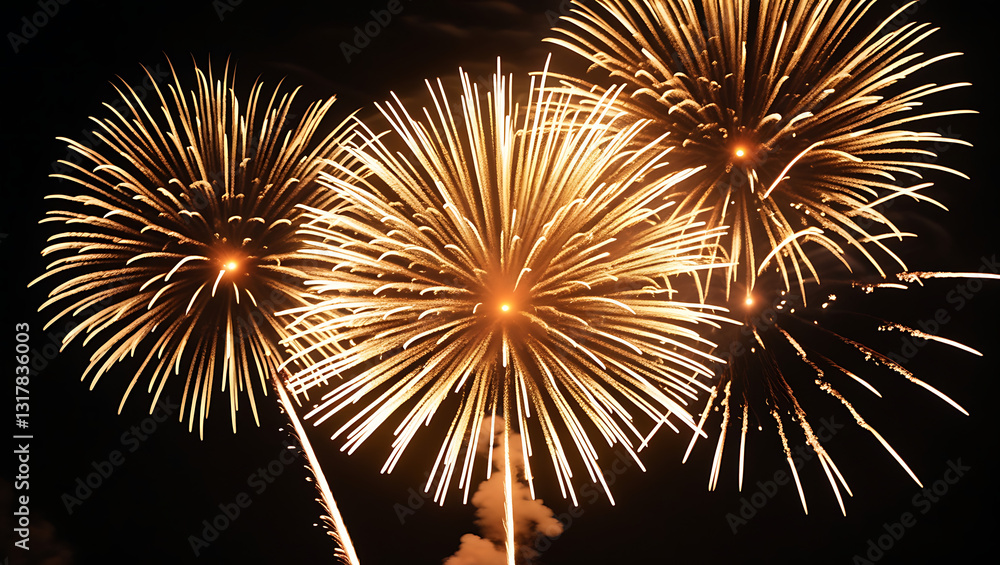 Obraz premium A Stunning Golden Fireworks Display on Black Background | Festive Celebration Sparkles