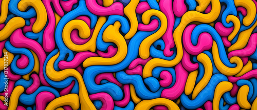 Wallpaper Mural 3D Render of a Pixelated Abstract Background With Intertwined Pink Blue and Yellow Fluid Shapes Torontodigital.ca
