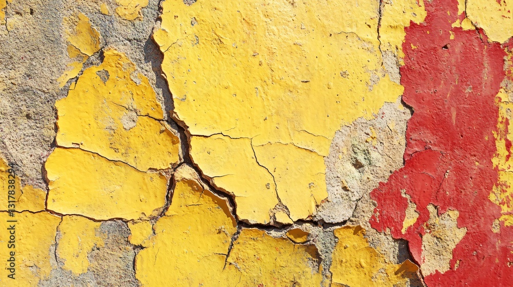 Fototapeta premium Professional Image of Weathered Yellow and Red Paints on a Cracked Cement Background