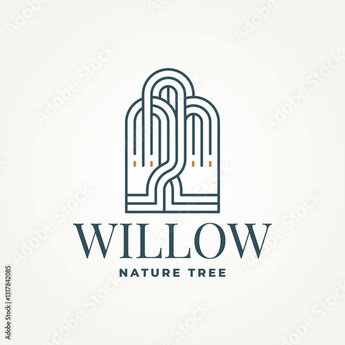 minimalist willow tree line art icon logo vector illustration design. simple modern weeping willow logo concept