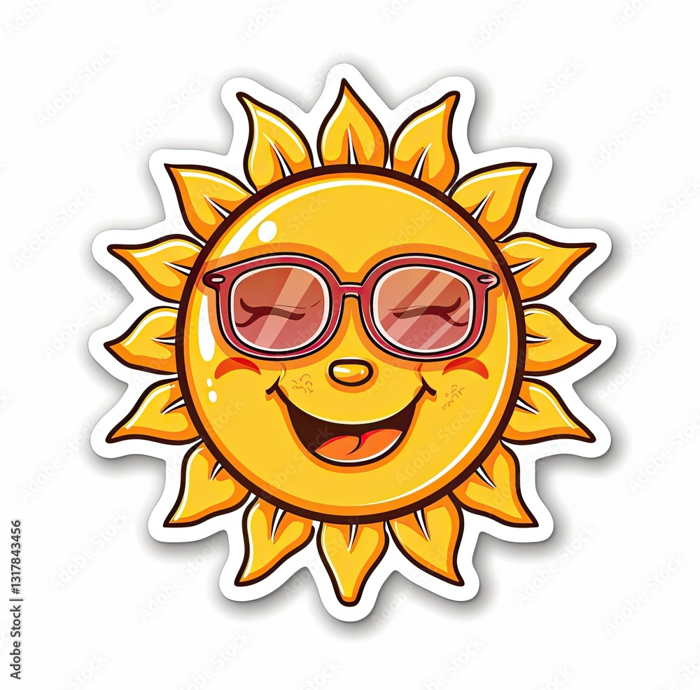 A sun with a big smile and sunglasses, illustrated in cartoon A sun with a big smile and sunglasses, illustrated in cartoon