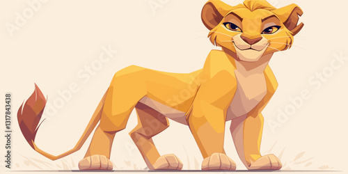 Flat style lion cub icons set with playful expressions and bright colors.