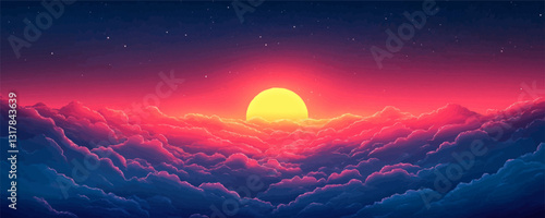 Flat sunset and clouds vector icons set in vibrant colors.