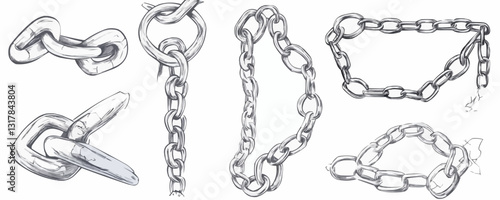 Linear icon set of chains - vector flat design featuring various links and styles.