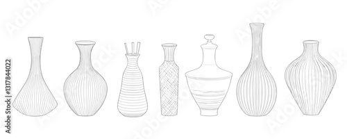 Linear vector icons set of assorted vases in flat minimalist style.