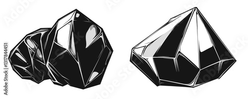 Monochrome gemstones vector icons set in flat style.