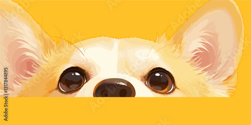 Flat style dog icons set vector - cute corgi faces with golden background.