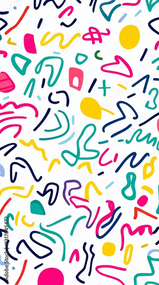 Fun and colorful abstract line doodle shape set.