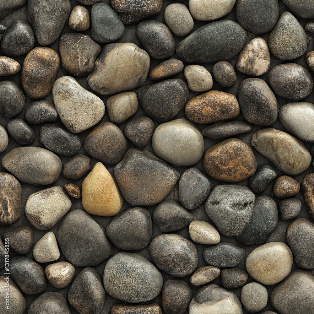 Seamless texture of various smooth, gray, brown, and beige pebbles. Seamless texture of various smooth, gray, brown, and beige pebbles.