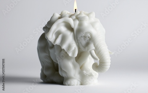 Burning White Elephant Candle on White Background photo