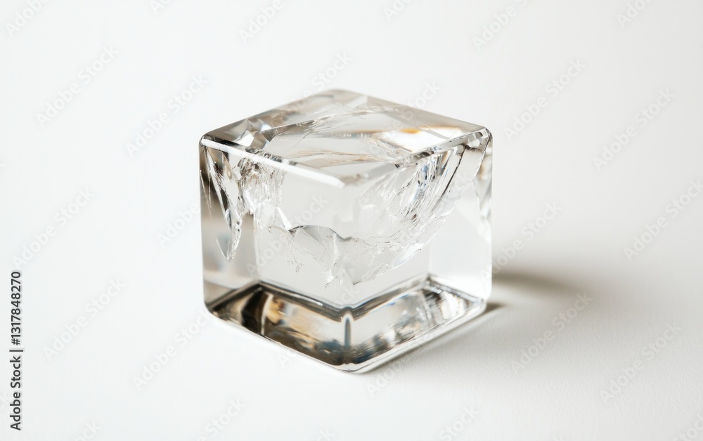 Single Translucent Ice Cube on White Background Single Translucent Ice Cube on White Background