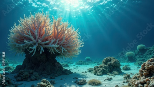 Wallpaper Mural Sunlight illuminating an underwater coral arch on a sandy seabed with signs of bleaching	 Torontodigital.ca