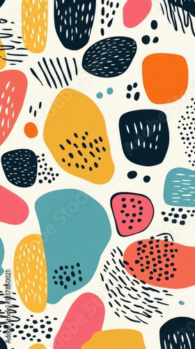Fun colorful line doodle shape seamless pattern.  