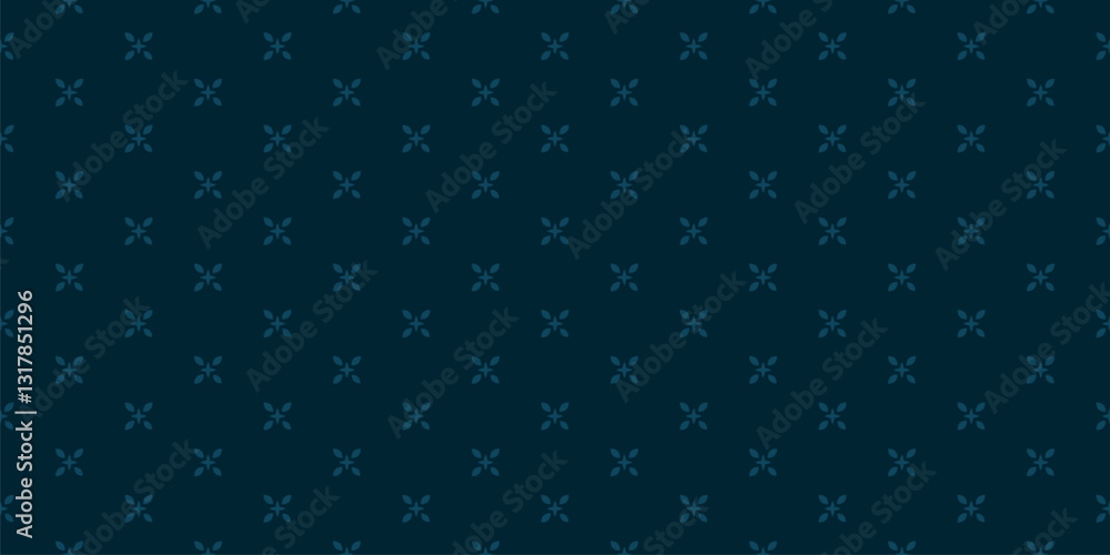 Fototapeta premium Vector floral minimalist seamless pattern. Abstract dark blue minimal geometric ornament with small flowers, stars, leaves. Simple modern background. Stylish texture. Subtle repeating easy design