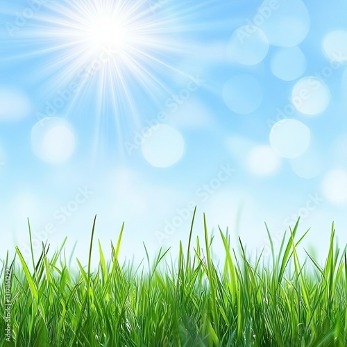 Sunshine casts its glow on a defocused, abstract composition of green and blue
