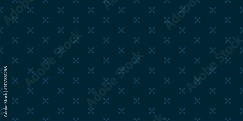Vector floral minimalist seamless pattern. Abstract dark blue minimal geometric ornament with small flowers, stars, leaves. Simple modern background. Stylish texture. Subtle repeating easy design