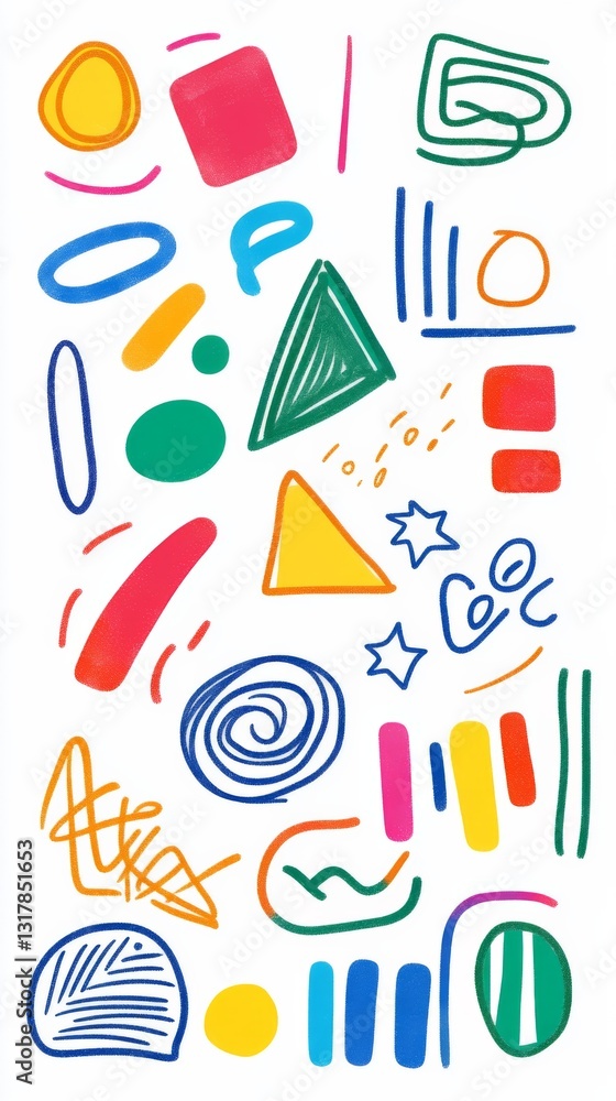Playful and colorful line doodle shape set Playful and colorful line doodle shape set