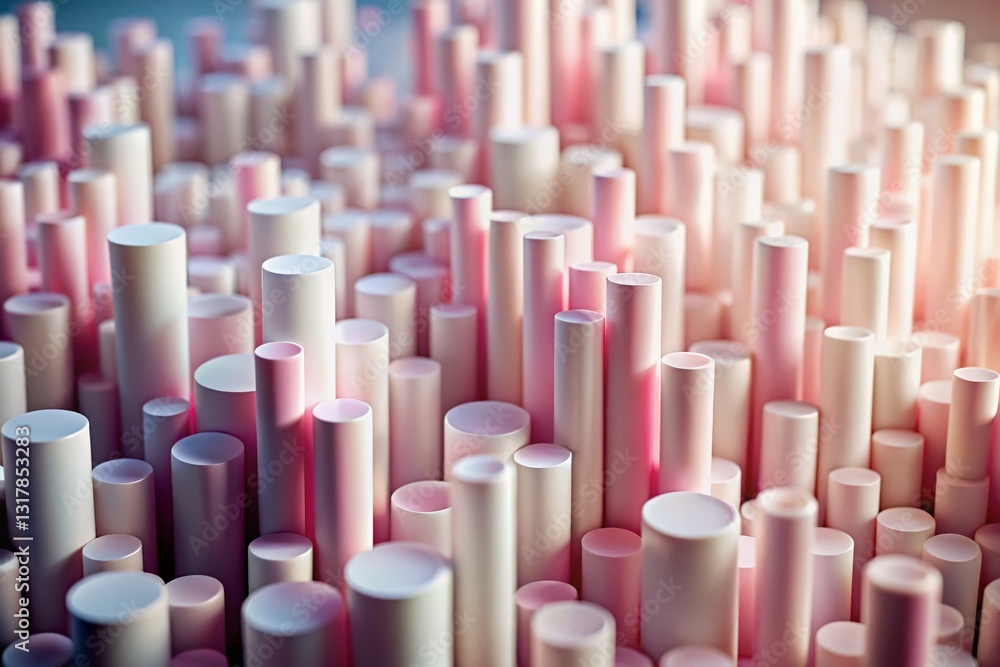 Obraz premium Abstract Pink & White Cylinder 3D Tilt-Shift Miniature Scene - Modern Geometric Art