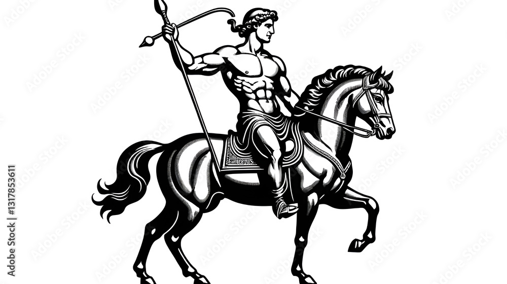 Fototapeta premium Ancient Greek mythical centaur. Vintage retro engraving illustration. Black icon, logo, label. isolated element.