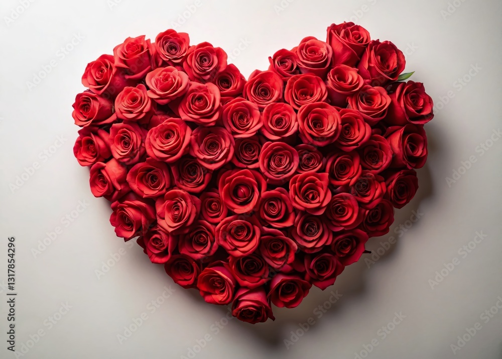 Aerial View of Heart-Shaped Red Rose Arrangement - Valentine's Day Stock Photo Aerial View of Heart-Shaped Red Rose Arrangement - Valentine's Day Stock Photo