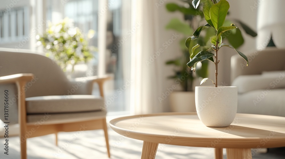 Sunny living room, plant on table Sunny living room, plant on table