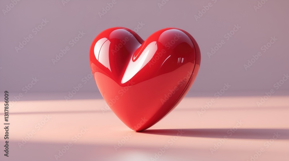 Fototapeta premium Shiny Red Heart on Soft Background: Love, Romance, and Valentine's Day Symbol