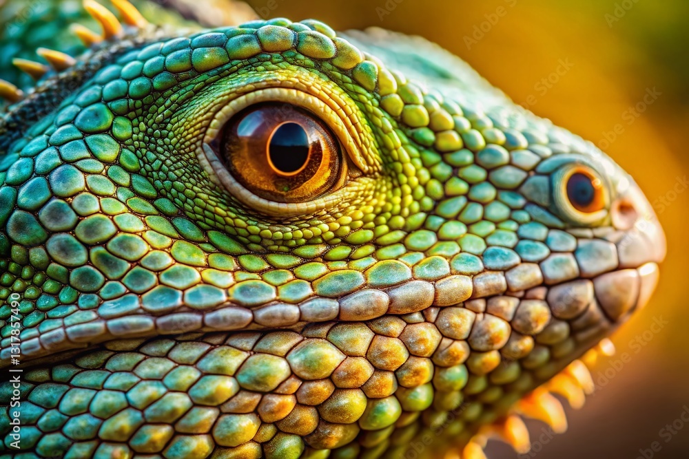 Fototapeta premium Close-up Lizard Scales Sunlight Texture Nature Detail Macro Photography