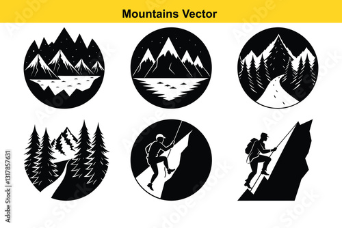 Serene Heights A Minimalist Vector of Rugged Mountain Landscapes.