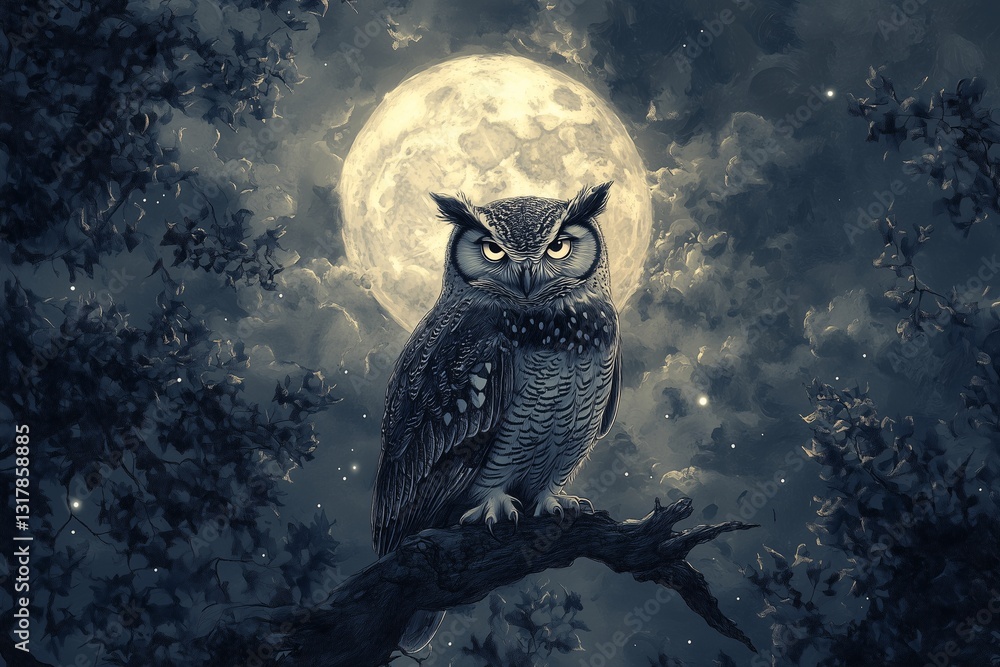 Fototapeta Owl Under Full Moon