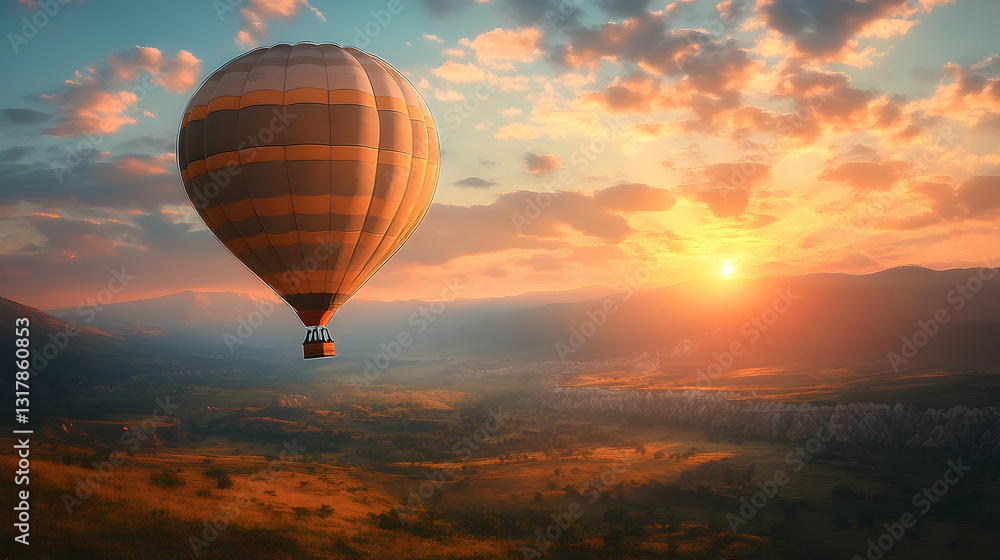 Obraz premium Sunrise Hot Air Balloon Over Scenic Valley