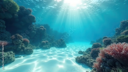 Wallpaper Mural Sunlight penetrating clear ocean water over a sandy seabed with coral bleaching	 Torontodigital.ca