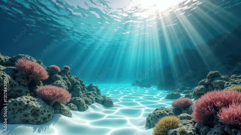 custom made wallpaper toronto digitalSunlight penetrating clear ocean water over a sandy seabed with coral bleaching