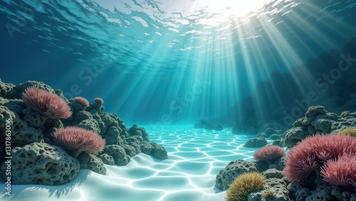 Wallpaper Mural Sunlight penetrating clear ocean water over a sandy seabed with coral bleaching	 Torontodigital.ca