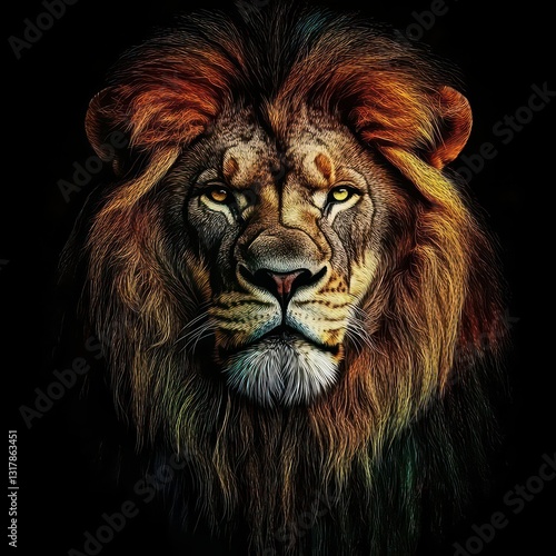 Powerful Rastafarian Lion of Judah Portrait with Vibrant Reggae Color Accents