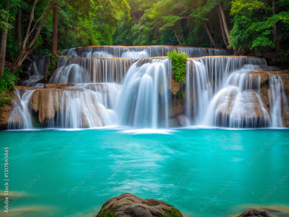 Fototapeta premium waterfall in the forest. waterfall, water, river, nature, stream, landscape, forest, cascade, rock, falls, fall, park, flowing, green, stone, creek, tree, spring, flow, beauty, mountain, travel, beaut
